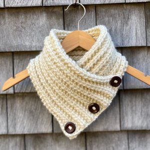 Cowl Scarf Off White with Wooden Buttons Christmas Gift